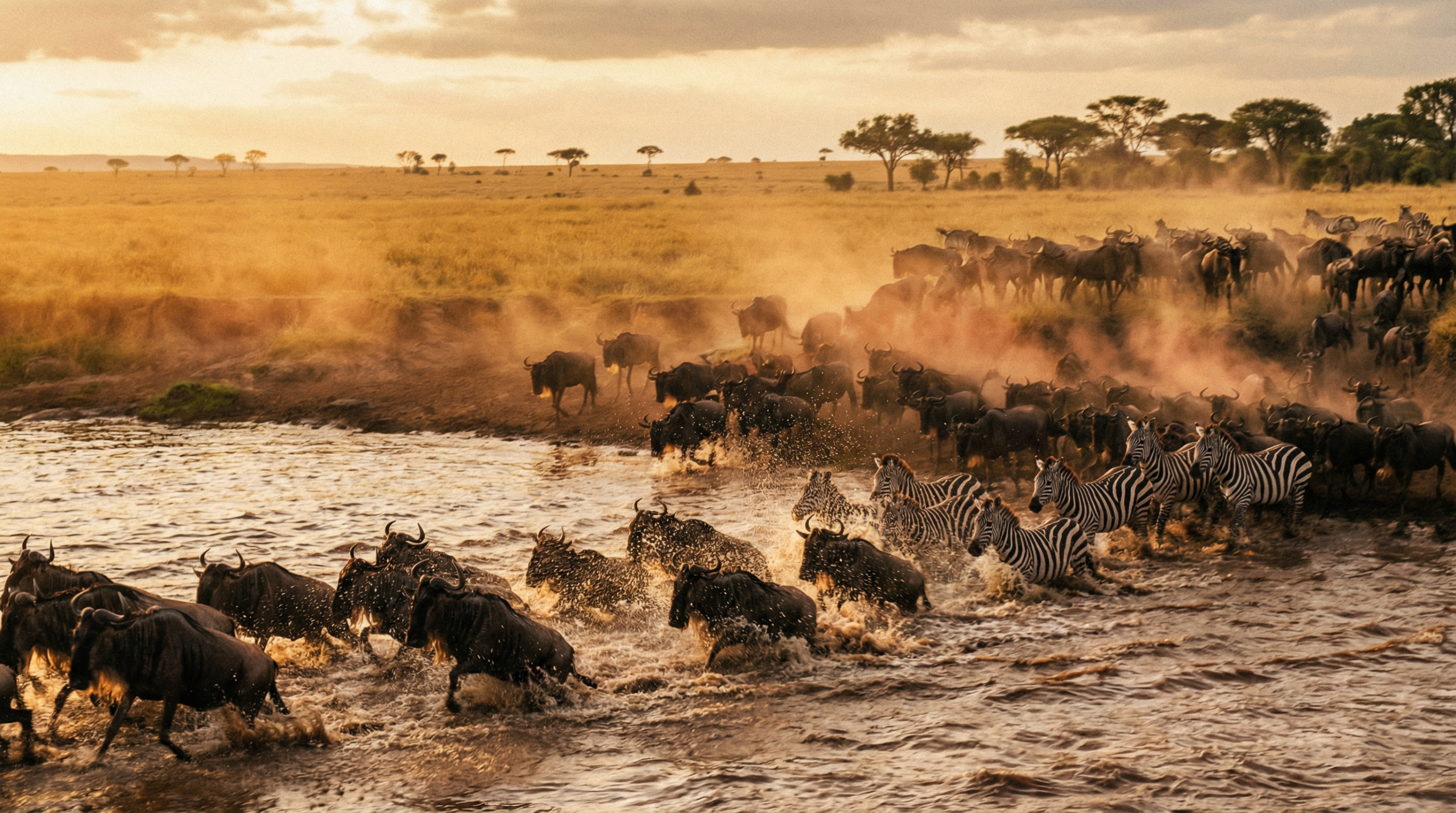 The Great Wildebeest Migration river crossing
